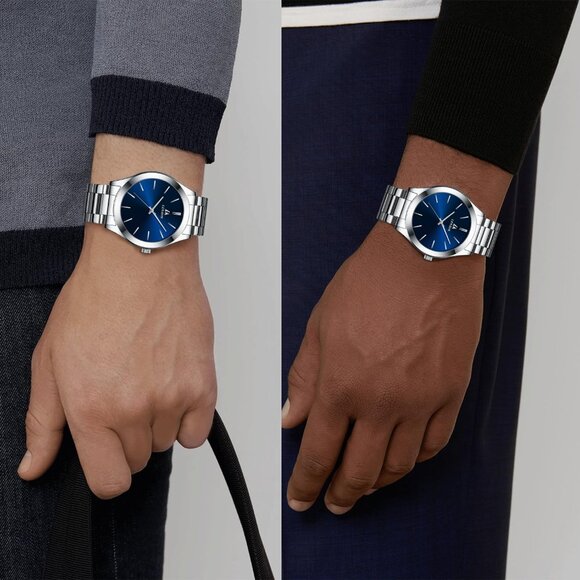 Men Silver Blue Stainless Steel Analog Quartz Fashion Business Designer Watches - Picture 5 of 10